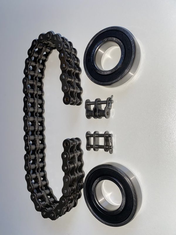 kit corrente e dois rolamentos eixo cone maq italianinha modelo P1 e P2